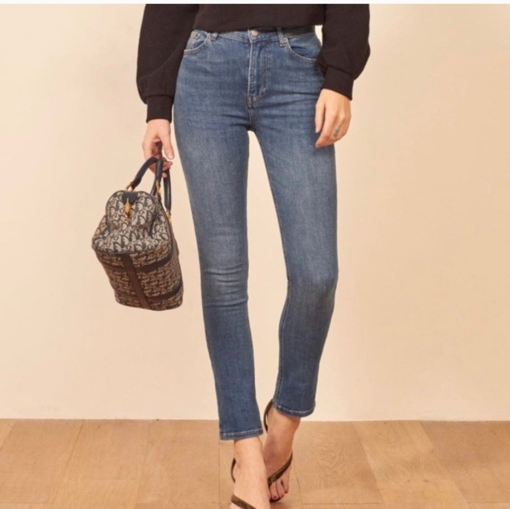 Reformation‎ Harper high rise raw hem Destin wash skinny jeans size 23